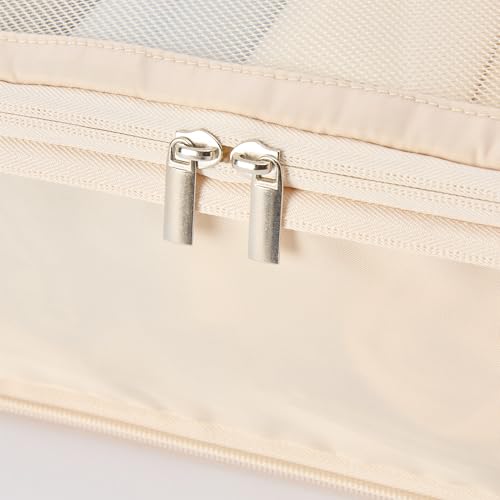 Vandel Compression Packing Cubes for Women, Set with Hanging Toiletry Bag - color: 2. Neutral Checker, size: Deluxe Set (4 Cubes + Toiletry & Laundry Bags)