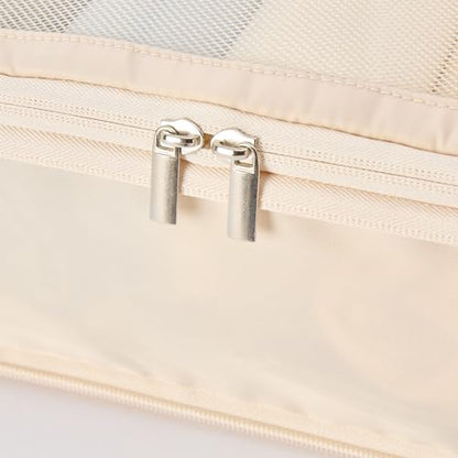 Vandel Compression Packing Cubes for Women, Set with Hanging Toiletry Bag - color: 2. Neutral Checker, size: Deluxe Set (4 Cubes + Toiletry & Laundry Bags)