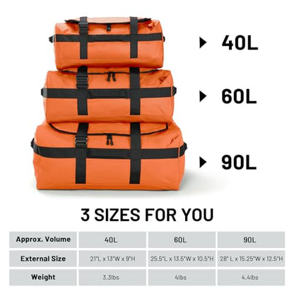 MIER 40L/60L/90L Water Resistant Backpack Duffel, Heavy Duty Duffle Bags - color: Orange, size: 60l