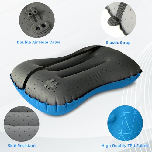 Crisonky Camping Pillow,Ultralight Inflatable Travel Pillow for Backpacking - color: Navy Blue