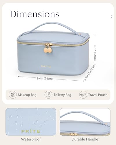 Prite Makeup Bag Travel Cosmetic Case, Women Toiletry Bag Organizer, Blue - color: Blue