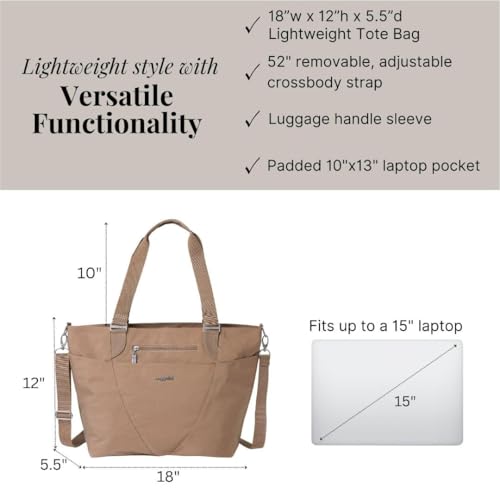 Baggallini Avenue Tote - 12x18 Laptop Tote Bag for Women - Lightweight Work Travel Carry On Bag - color: Beach