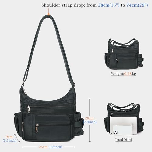 VOLGANIK ROCK RFID Anti Thief Crossbody Bag for Women Waterproof Shoulder Bag Messenger Bag Casual Nylon Purse Handbag - color: Black