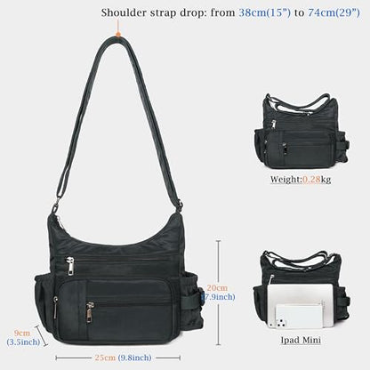 VOLGANIK ROCK RFID Anti Thief Crossbody Bag for Women Waterproof Shoulder Bag Messenger Bag Casual Nylon Purse Handbag - color: Black