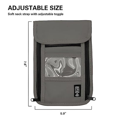 Travel Neck Wallet with RFID Blocking - color: PVC Gray