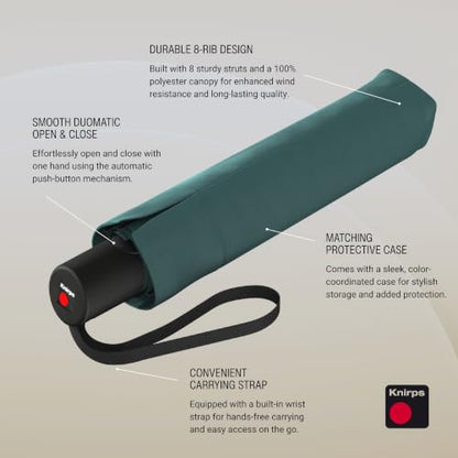 Knirps A.200 Medium Duomatic Windproof Umbrella for Adults – Automatic Open Close 38.5" Canopy, Travel Case Included - color: Teal