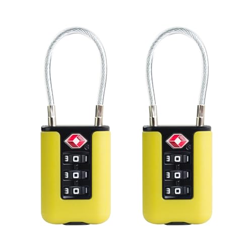 TSA Approved Luggage Locks, 3-Digit Waterproof Padlock, Combination Travel Cable Lock, Lockers, Suitcases, Toolboxes (Yellow+Yellow) - color: Yellow+Yellow