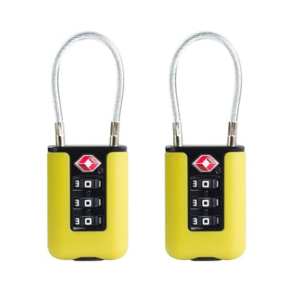 TSA Approved Luggage Locks, 3-Digit Waterproof Padlock, Combination Travel Cable Lock, Lockers, Suitcases, Toolboxes (Yellow+Yellow) - color: Yellow+Yellow