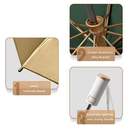 erised's bifrost Light Small Compact Travel Automatic Golden Folding Umbrella 8 Ribs,Auto Open Close Button,Portable,Ergonomic Handle,99 UV Protection,Rain Sun,Backpack,Women Men - color: Off-White
