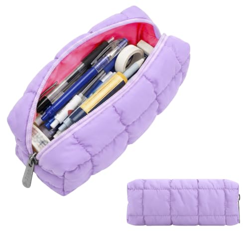 E-Tree Quilted Pencil Case,Makeup Brush Bag,Toiletry Pouch Organizer,Purple - color: Purple