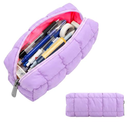 E-Tree Quilted Pencil Case,Makeup Brush Bag,Toiletry Pouch Organizer,Purple - color: Purple