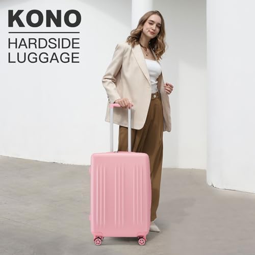 Kono 24 Inch Expandable Checked Luggage with Spinner Wheels TSA Lock Pink - color: Pink, size: 24"