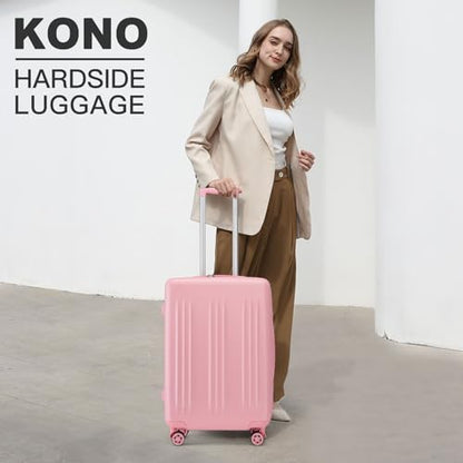 Kono 24 Inch Expandable Checked Luggage with Spinner Wheels TSA Lock Pink - color: Pink, size: 24"