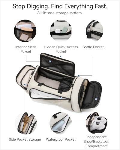 LUGGEX Duffle Backpack with Shoe Compartment, 40L Expandable Gym Travel Bag - color: Ivory