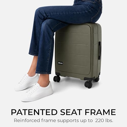 MiaMily Ride-On Carry-On Luggage with Built-In Seat for Adults & Kids, Front Opening Hard Shell Suitcase, TSA Lock, 360° Spinner Wheels, Waterproof Pockets, Lightweight 43L Carry-On, Olive Green - color: Olive Green