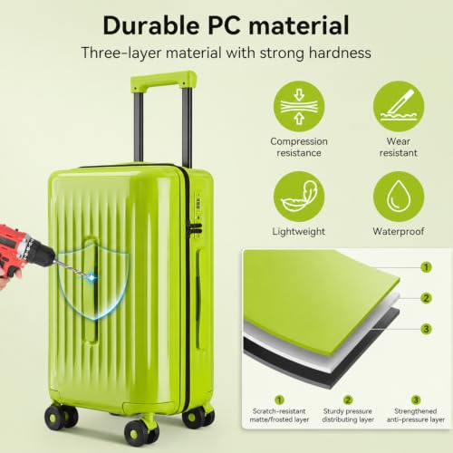 Luggage Sets 3 Piece Suitcase Spinner Hardshell TSA Lock, Green - color: Green