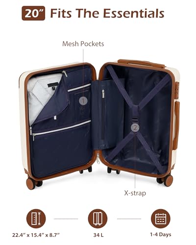 Coolife Luggage, Lightweight and Durable Hardshell, 20 in, apricot white - color: apricot white, size: S(20in)