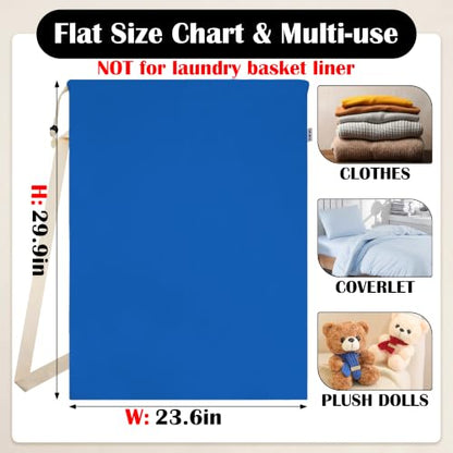 Canvas Laundry Bag with Shoulder Strap & Drawstring, 23"W x 29"H, Blue - color: Blue