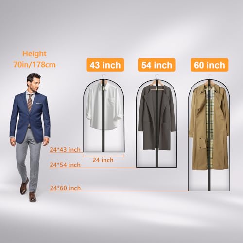 Travel Garment Suit Bag 43" for Hanging Clothes Storage for Men Suits Shirt - size: 43" 1PK