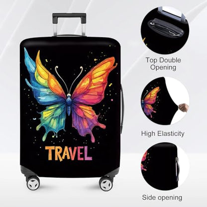 ANNA QUEEN Travel Butterfly Luggage Cover Suitcase Protector Suitcase Cover Anti-Scratch,Stretchable Bag Cover Washable Durable Polyester with Elastic Hem with Zipper Closure - color: Butterfly-Travel, size: M(fits 24-26Inch suitcase)