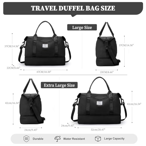 Weekender Bags for Women, Carry-On Overnight Travel Duffel Bag - color: Black, size: Extra Large