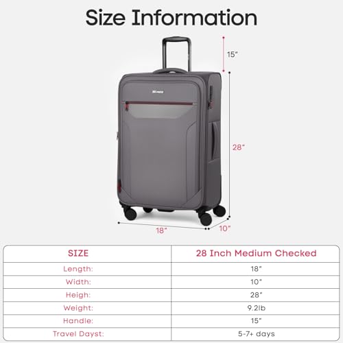 28'' Checked Softside Expandable 20% Luggage w/TSA LOCK - color: Grey, size: Checked-Large 28 inch