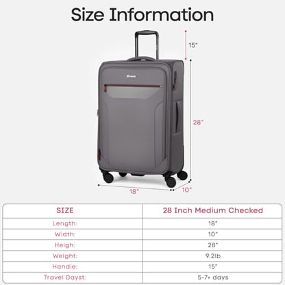 28'' Checked Softside Expandable 20% Luggage w/TSA LOCK - color: Grey, size: Checked-Large 28 inch