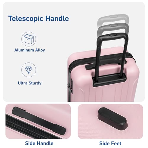 KYME Luggage Sets 2 Piece Hardshell Suitcase with TSA Lock,Pink, 20"/24" - color: Pink, size: 2Pcs Set(20"/24")