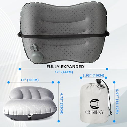 Crisonky Camping Pillow with Built in Pump - Inflatable Pillow - Travel Pillows for Backpacking & Airplane, Lumbar Support Blow Up Compressible Pillow