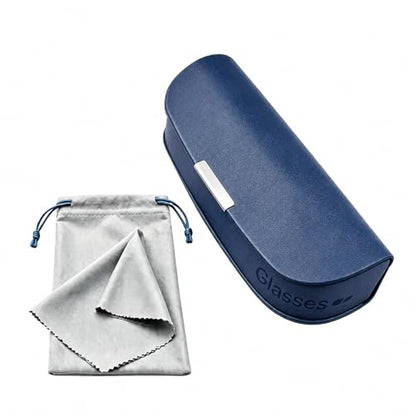 Glasses Case hard shell,3-in-1 Sunglasses Case & Eyeglass Case with Cleaning Cloth & Storage Pouch - color: Navy Blue, size: Medium