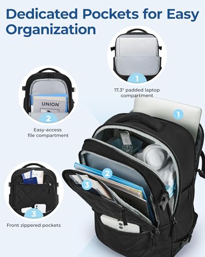 BAGSMART 30L Unisex Black Travel Backpack, 17 Inch Laptop Compartment, Water Resistant, Large Capacity, Padded Strap, Zipper Closure