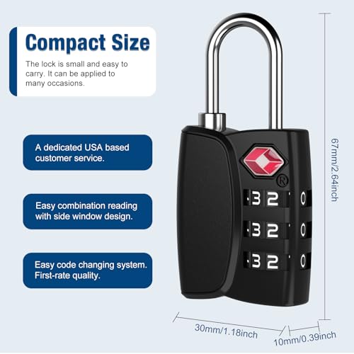 TSA Approved Cable Luggage Locks Metal 4PCS Black - size: Metal 4PCS