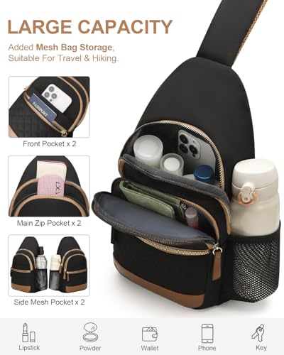 Capolo Crossbody Bags for Women Waterproof Sling Shoulder Bag Fanny Pack - color: Black, size: Large
