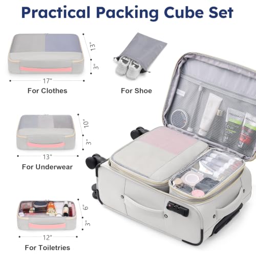 Softside Expandable Carry On Luggage, 20in Carry on Suitcase with Wheels - color: Grey/ Pink