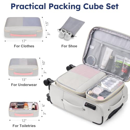 Softside Expandable Carry On Luggage, 20in Carry on Suitcase with Wheels - color: Grey/ Pink