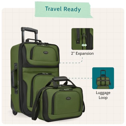 U.S. Traveler Rio Lightweight Softside Rolling Carry-on Suitcase, 2-Wheel Set, Red - color: Red, size: 21"/14"