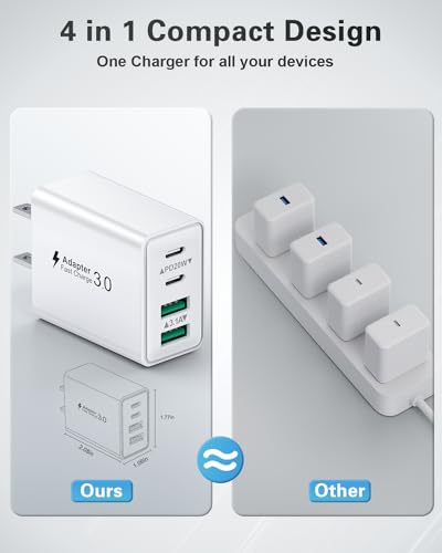 2-Pack iPhone 14 13 Charger Fast Charging, 40W 4-Port USB C Chargers Block with 6FT USB C to Lightning Cable for iPhone 14 13 12 11 Pro Max XS XR X 8, Multi Wall Plug Power Adapter Charging Box - color: 2-Pack Plug /6FT C-L White