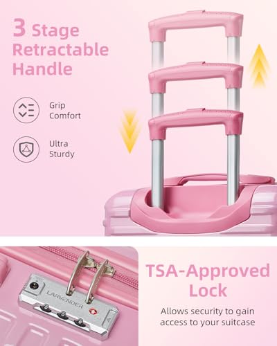 LARVENDER Expandable Carry on Luggage Suitcase with Wheels, Peach Sparkling - color: Peach Sparkling, size: 3 Piece Set (20/DB/TB)