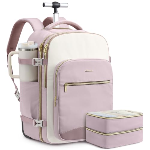 LOVEVOOK Rolling Backpack for Women, 40L Carry On with Wheels, 15.6'' - color: Lavender-beige-purple, size: 20 Inch Carry on-56L-3Pcs