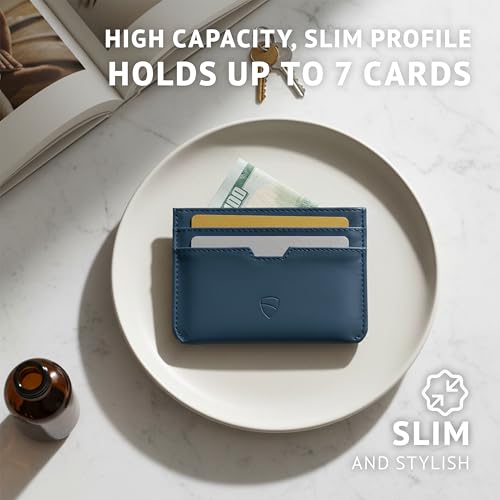 Vaultskin MOORGATE Slim Top-Grain Leather Credit Card Holder, RFID Wallet - color: Royal Blue
