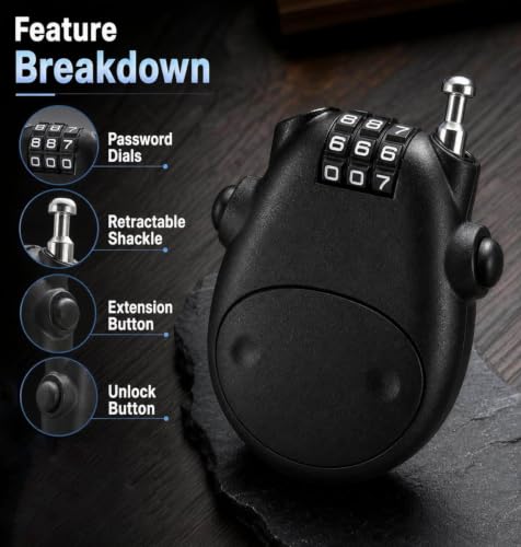 Retractable Cable Lock, 3-Digit Combination Lock with 3 Feet Retractable Steel Cable, Luggage Stroller Locks for, Bike, Ski, Helmets, Backpacks