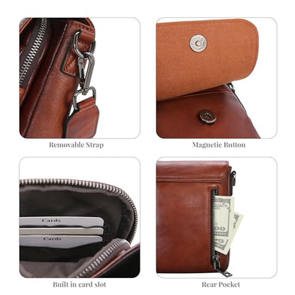 HESHE Small Leather Crossbody Bag for Women RFID Phone Purse with Card Slot - color: Brown