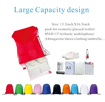 Drawstring Backpack Bulk 50 Packs Draw String Bags for Gym Sports Trip Pedestrianism Cinch Sack DIY for Women Men (red) - color: Red
