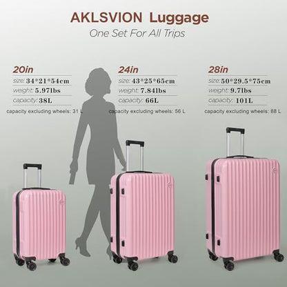 3-Piece Hardside Luggage Set ABS+PC Spinner Suitcase(Pink) - color: Pink, size: Large