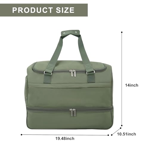 Travel Duffle Bag for Women, Carry-On Weekender with Shoe Compartment - color: Green