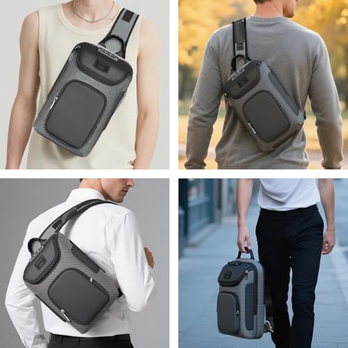 reeyee Men's Sling Bag, Anti-Theft Crossbody Bag for Travel, Gray - color: Gray