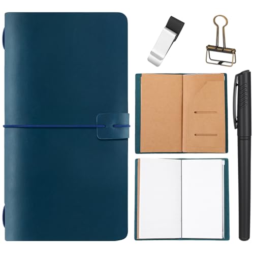Traveling Refillable Leather Journal Notebook, Blue, Regular Size - color: Blue, size: Regular Size