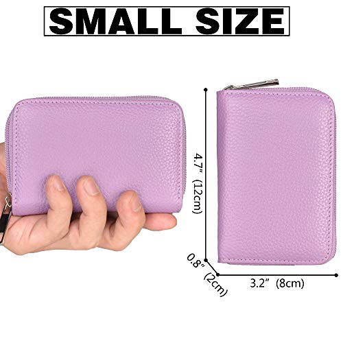 Easyoulife Genuine Leather Credit Card Holder Zipper Wallet With 26 Card Slots - color: Light Purple, size: small