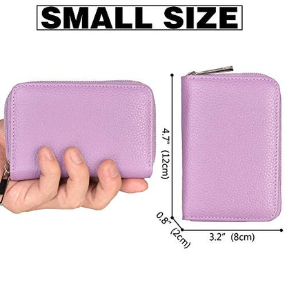 Easyoulife Genuine Leather Credit Card Holder Zipper Wallet With 26 Card Slots - color: Light Purple, size: small