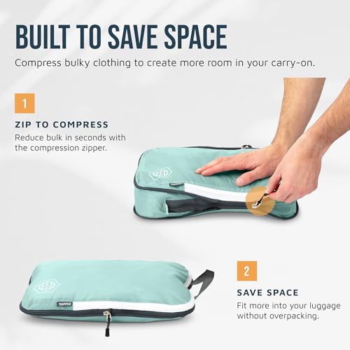 TRIPPED Travel Gear Compression Packing Cubes for Carry-On Travel 6-Pack - color: Dusty Teal and White, size: 6 Piece